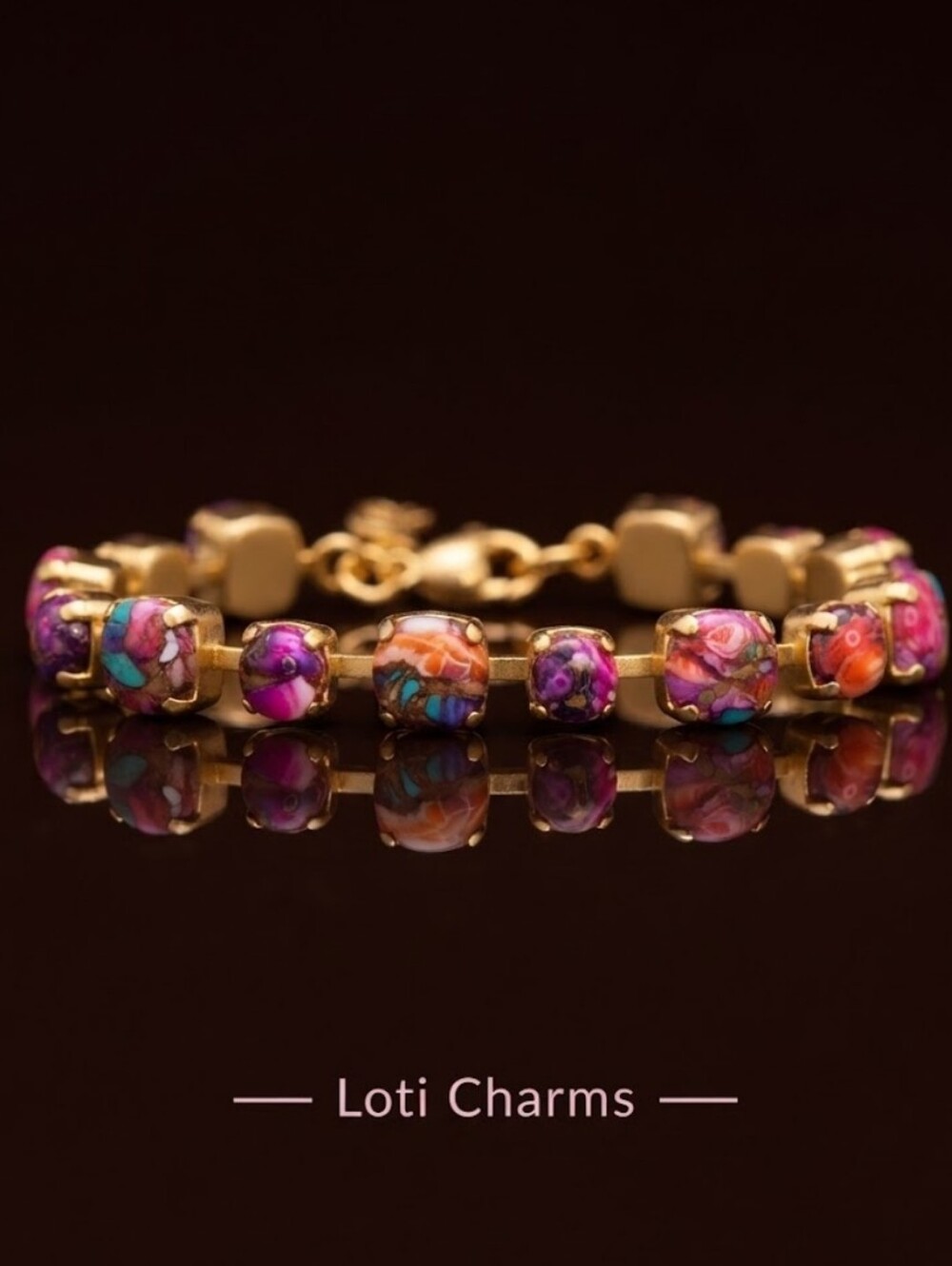 Genuine Pink Turquoise Dahlia Spiny Copper In Artisan-Made Gole Plated Bracelet
